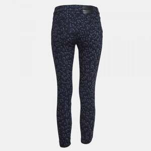 Louis Vuitton Navy Blue Leopard Print Jacquard Slim Ankle Zip Pants
